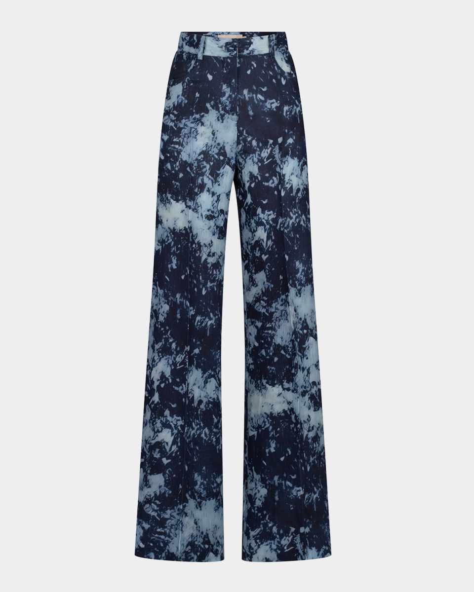 Emine Tie-Dye Linen Wide-Leg Pants